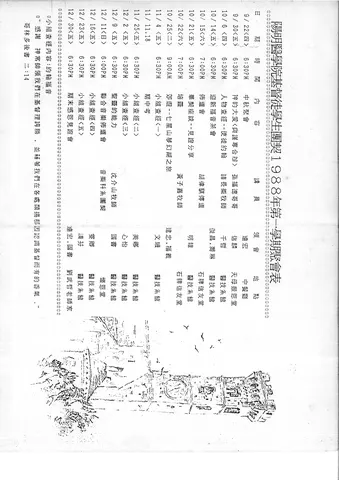 陽明醫學院基督徒學生團契1988年第一學期聚會表